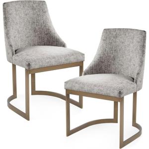 Madison Park Bryce Parsons Upholstered Accent Dining Chairs Set of 2, Padded Seat with Cushion, Antique Gold Metal Frame Back and Sled Leg, Contemporary Modern Chic for Kitchen, Cream 2 Piece(Grey)