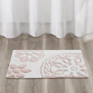 Madison Park Casablanca 100% Cotton Tufted Bathroom Rugs Luxurious Plush Medallion Floral Pattern Bath Mat Absorbent, Quick Dry, Spa Design Shower Room Décor, Round 25″, Taupe(Pink)