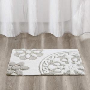 Madison Park Casablanca 100% Cotton Tufted Bathroom Rugs Luxurious Plush Medallion Floral Pattern Bath Mat Absorbent, Quick Dry, Spa Design Shower Room Décor, Round 25″, Taupe(Taupe)