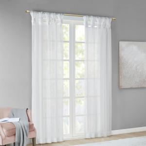 Madison Park Ceres DIY Twisted Tab Sheer Curtain, Pair Panels, Lightweight Window Treatment, Voile Privacy, Light Filtering Drape for Bedroom and Apartment, 50 in x 84 in, White 2 Piece(White)