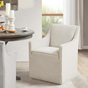 Madison Park Charlotte Dining Chair with Hidden Casters, Accent Chair 20″ Thick Seat Cushion, Upholstered, Padded, Modern Farmhouse Dining Chair Side Chair, Fully Assembled Chair 34″ H Grey(Cream)