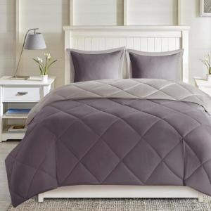 Madison Park Comfort Classics Larkspur Reversible Down Alternative 3M Scotchgard Comforter Mini Set, Full/Queen, Red/Black(Charcoal/Grey)