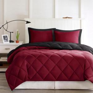 Madison Park Comfort Classics Larkspur Reversible Down Alternative 3M Scotchgard Comforter Mini Set, Full/Queen, Red/Black(Red/Black)