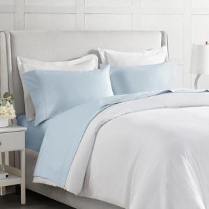 Madison Park Cotton Sheet Set, Soft & Breathable 500TC Egyptian Cotton Sheets, All Seaons Elastic Deep Pockect Sheet Set, Lightweighted 100% Egyptian Bed Sheets, Queen Grey 4 Piece(Blue)