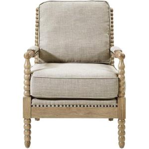 Madison Park Donohue Mid-Century Modern Accent Chairs for Living Room with Nailhead Trim, Solid Wood, Oakwood Finish, Upholstered Seat, Lounge for Reading Bedroom Furniture, Light Grey(Light Grey)