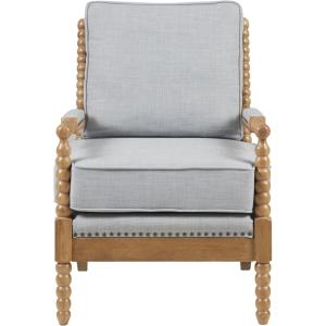 Madison Park Donohue Mid-Century Modern Accent Chairs for Living Room with Nailhead Trim, Solid Wood, Oakwood Finish, Upholstered Seat, Lounge for Reading Bedroom Furniture, Light Grey(Light Blue)