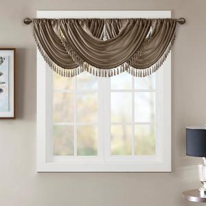 Madison Park Elena Waterfall Embellished Rod Pocket Valance , Faux Silk Valances for Window , 38X46″ , Bronze(Bronze)