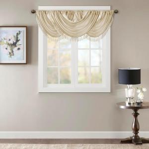 Madison Park Elena Waterfall Embellished Rod Pocket Valance , Faux Silk Valances for Window , 38X46″ , Bronze(Champagne)