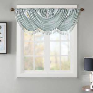 Madison Park Elena Waterfall Embellished Rod Pocket Valance , Faux Silk Valances for Window , 38X46″ , Bronze(Dusty Aqua)