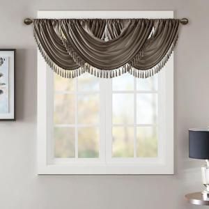 Madison Park Elena Waterfall Embellished Rod Pocket Valance , Faux Silk Valances for Window , 38X46″ , Bronze(Pewter)