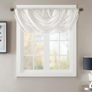 Madison Park Elena Waterfall Embellished Rod Pocket Valance , Faux Silk Valances for Window , 38X46″ , Bronze(White)