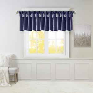 Madison Park Emilia Faux Silk Valance, DIY Twist Tab Top Finish with Beads, Window Valance Curtain for Living Room, Bedroom and Dorm, 26″L x 50″W, Blush(Navy)