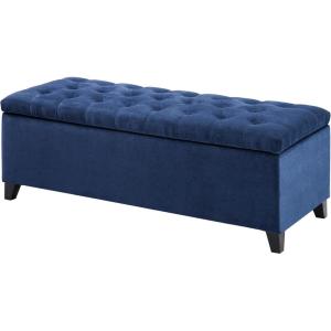 Madison Park Entryway Accent Bench for Living Room Flip Top Storage Chest, Shandra Tufted Top Upholstered Storage Bench End of Bed for Bedroom Furniture, Indoor Seating, 49″Wide, Blue(Navy)