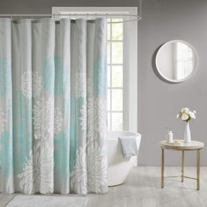 Madison Park Essentials Maible Fabric Shower Curtain Floral Design Modern Home Bathroom Decor, Bathtub Privacy Screen, 72″ x 72″, Purple(Aqua)