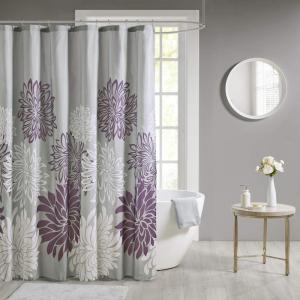 Madison Park Essentials Maible Fabric Shower Curtain Floral Design Modern Home Bathroom Decor, Bathtub Privacy Screen, 72″ x 72″, Purple(Purple)
