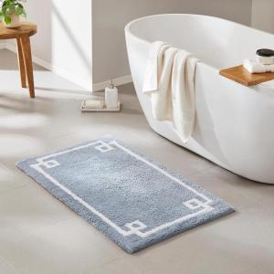 Madison Park Evan Cotton Tufted Washable Bath Mat , Luxury Solid Bathroom Rugs , 20″ x 30″ , Grey(Blue)