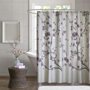 Madison Park Holly Modern Cotton Fabric Long Shower Curtain , Floral Shower Curtains for Bathroom , 72 X 72 , Grey/Purple Taupe(72″W x 72″L (Pack of 1))