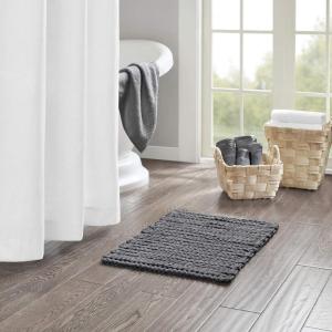 Madison Park Lasso 100% Cotton Chenille Chain Woven Stitch Bathroom Rug – Non Slip – Absorbent, Quick Dry Bath Mat, 24×40, White(Charcoal)