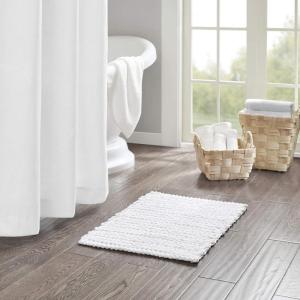 Madison Park Lasso 100% Cotton Chenille Chain Woven Stitch Bathroom Rug – Non Slip – Absorbent, Quick Dry Bath Mat, 24×40, White(White)