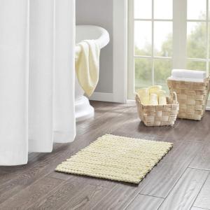 Madison Park Lasso 100% Cotton Chenille Chain Woven Stitch Bathroom Rug – Non Slip – Absorbent, Quick Dry Bath Mat, 24×40, White(Yellow)