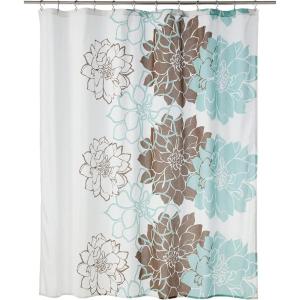 Madison Park Lola 100% Cotton Shower Curtain, Casual Large Floral Design, Modern Bathroom Decor, Machine Washable, Fabric Privacy Screen 72×72″, Grey/Peach(Blue/Brown)