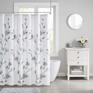 Madison Park Magnolia Shower Curtain, Luxurious Botanical Floral Print, Modern Serene Bathroom Décor, Machine Washable Bath Privacy Screen, 72×72, Aqua(Aqua)