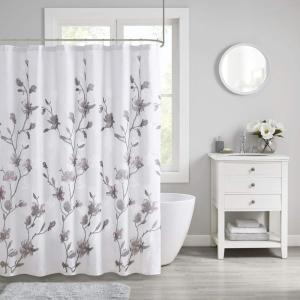 Madison Park Magnolia Shower Curtain, Luxurious Botanical Floral Print, Modern Serene Bathroom Décor, Machine Washable Bath Privacy Screen, 72×72, Aqua(Purple)
