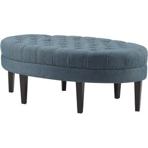 Madison Park Martin Oval Surfboard Tufted Cocktail Ottoman Soft Fabric, All Foam, Wood Frame Modern Coffee Table Living Room Lounge Furniture, Linen, 48″W x 27.5″D x 18″H(Blue)