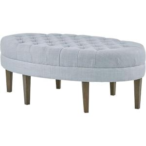 Madison Park Martin Oval Surfboard Tufted Cocktail Ottoman Soft Fabric, All Foam, Wood Frame Modern Coffee Table Living Room Lounge Furniture, Linen, 48″W x 27.5″D x 18″H(Dusty Blue)