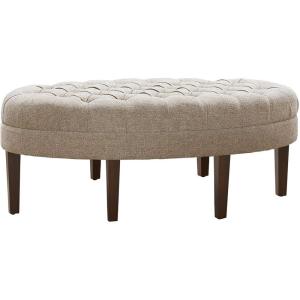 Madison Park Martin Oval Surfboard Tufted Cocktail Ottoman Soft Fabric, All Foam, Wood Frame Modern Coffee Table Living Room Lounge Furniture, Linen, 48″W x 27.5″D x 18″H(Linen)