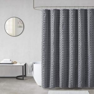 Madison Park Metro Bathroom Shower, Textured Woven Clipped Design Modern Mid-Century Privacy Bath Fabric Curtains, 72″x72″, Sand(Grey)