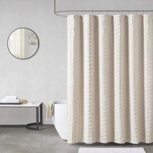 Madison Park Metro Bathroom Shower, Textured Woven Clipped Design Modern Mid-Century Privacy Bath Fabric Curtains, 72″x72″, Sand(Sand)