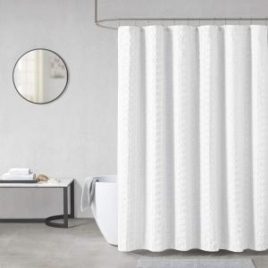 Madison Park Metro Bathroom Shower, Textured Woven Clipped Design Modern Mid-Century Privacy Bath Fabric Curtains, 72″x72″, Sand(White)