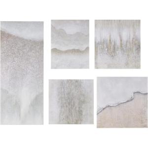 Madison Park Natural Essence Wall Art Living Room Décor – Ombre Textured Embellished Hand Painted Canvas, Modern Home Accent Abstract Decoration, Glitter, Framed, Ready to Hang, Neutral 5 Piece