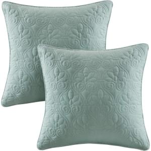 Madison Park Quebec Quilted Throw Pillow, Transitional Square Decorative Pillow, 20X20, Set of 2, Seafoam