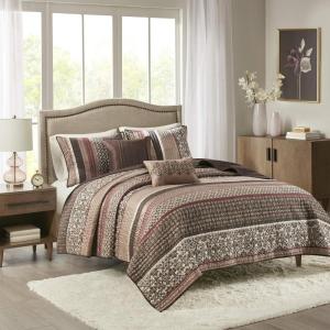 Madison Park Quilt Traditional Damask Design All Season, Lightweight Coverlet Bedspread Bedding Set, Matching Shams, Pillows, 104″x94″, Bellagio, Jacquard Grey, 6 Piece(Floral Red)