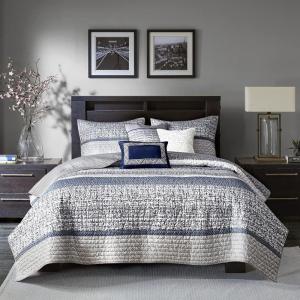 Madison Park Quilt Traditional Damask Design All Season, Lightweight Coverlet Bedspread Bedding Set, Matching Shams, Pillows, 104″x94″, Bellagio, Jacquard Grey, 6 Piece(Chevron Grey/Navy)