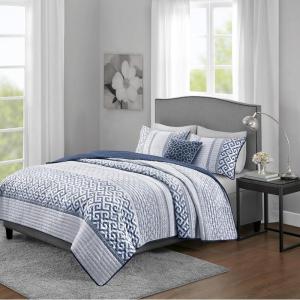 Madison Park Quilt Traditional Damask Design All Season, Lightweight Coverlet Bedspread Bedding Set, Matching Shams, Pillows, 104″x94″, Bellagio, Jacquard Grey, 6 Piece(Geometric Navy)