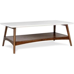 Madison Park Rectangular Wood Coffee Table With Solid Wood Frame & Legs, Living Room Coffee Tables With Storage Shelf, Accent Furniture For Living Room, Minimalist Decor – Off-White / Pecan Parker(Off-white/Pecan)