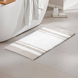 Madison Park Reversible Spa Rug 100%-Cotton Striped Ultra Soft Water Fast Bath Non-Slip Absorbent Quick Dry Mats for Tub, Shower Room, and Bathroom, 20×30, Taupe (Pack of 1)(Taupe)