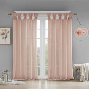 Madison Park Rosette Floral Embellished Cuff Tab Top Solid Window Treatments Single Curtain Panel Drape for Bedroom Living Room and Dorm, 50″x84″, White(Blush)