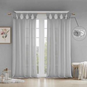 Madison Park Rosette Floral Embellished Cuff Tab Top Solid Window Treatments Single Curtain Panel Drape for Bedroom Living Room and Dorm, 50″x84″, White(Grey)