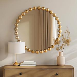 Madison Park Round Mirror, Metal Frame Circle Mirror 36 inch, Wall Art Decor Mounted Hanging for Entryway, Bathroom, hallway, Living Room, Vanity, Marlowe, Gold(Gold)
