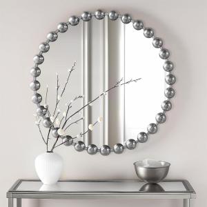Madison Park Round Mirror, Metal Frame Circle Mirror 36 inch, Wall Art Decor Mounted Hanging for Entryway, Bathroom, hallway, Living Room, Vanity, Marlowe, Gold(Silver)