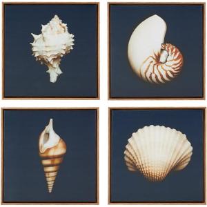 Madison Park Seascape Wall Art-Coastal Theme Complete Set Modern 4 Piece Home Painting Gel Coat Canvas, Living Room Décor, Multi-sizes, Blue(Ocean Seashells)