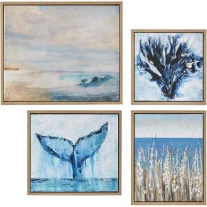 Madison Park Seascape Wall Art-Coastal Theme Complete Set Modern 4 Piece Home Painting Gel Coat Canvas, Living Room Décor, Multi-sizes, Blue(Seascape)