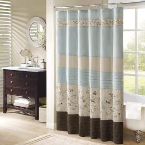 Madison Park Serene Flora Fabric Shower Curtain, mbroidered Transitional Shower Curtains for Bathroom, 72″ x 72″, Red(Blue)