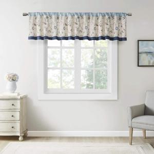 Madison Park Serene Flora Fabric Shower Curtain, mbroidered Transitional Shower Curtains for Bathroom, 72″ x 72″, Red(Navy)