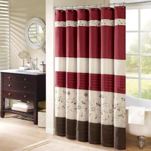 Madison Park Serene Flora Fabric Shower Curtain, mbroidered Transitional Shower Curtains for Bathroom, 72″ x 72″, Red(Red)