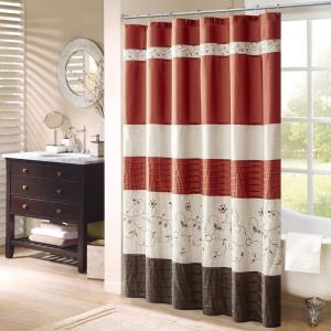 Madison Park Serene Flora Fabric Shower Curtain, mbroidered Transitional Shower Curtains for Bathroom, 72″ x 72″, Red(Spice)